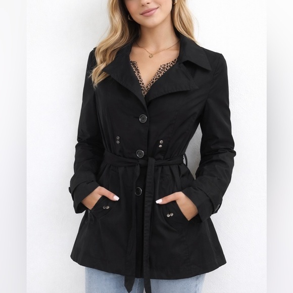 Weather Tamer Jackets & Blazers - Weather Tamer Black Belted Trench Jacket M – Leopard Lined Lightweight Coat